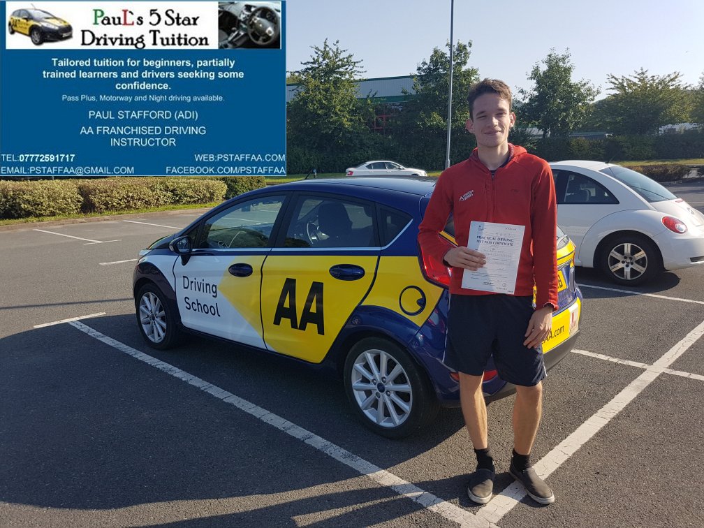 Jack Gibson first time driving test pass in hereford witrh Paul's 5 Star driving Tuition